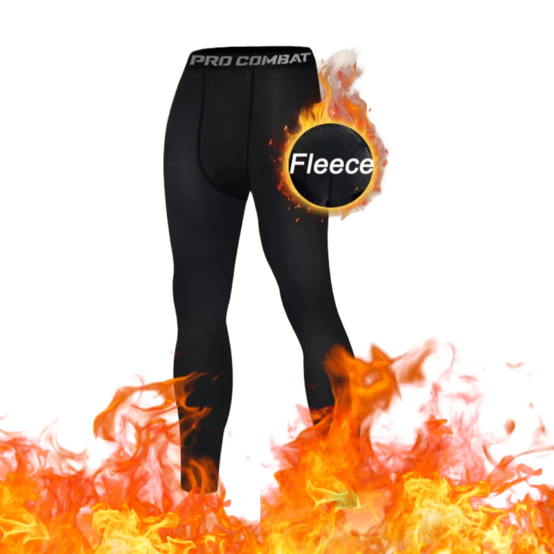 Leggings de Compression chauds pour hommes, 1 à 2 pièces, pantalons d'entraînement de Sport, collants de course à coupe sèche, Fitness, basket - ball, Jogging, polaire - Miniature 3