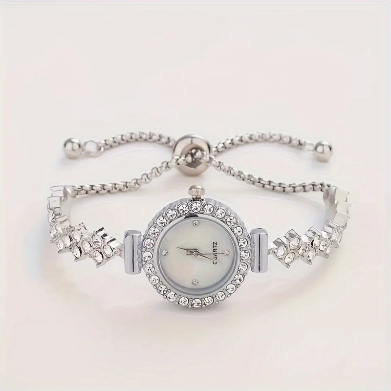 1 pièce d'une montre à quartz élégante pour femme, associée à une luxueuse embellissement de strass - bracelet simulé en or - Miniature 5
