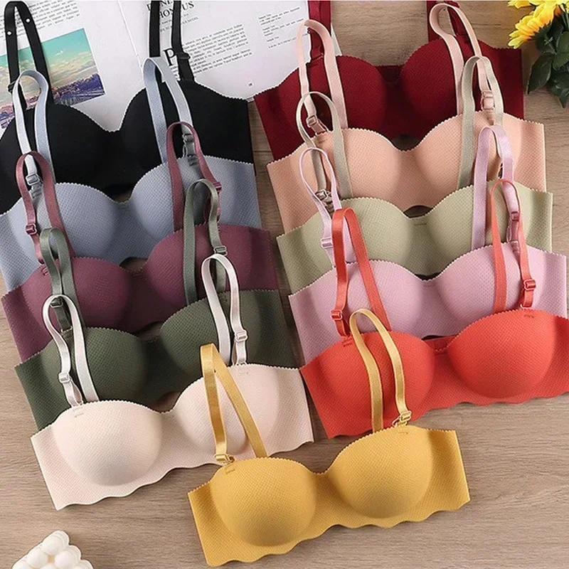 Soutien - gorge Sexy Push Up sous - vêtements sans couture femmes couleur unie sans fil Lingerie Feamle une pièce rassembler bretelles convertibles brassière - Miniature 6