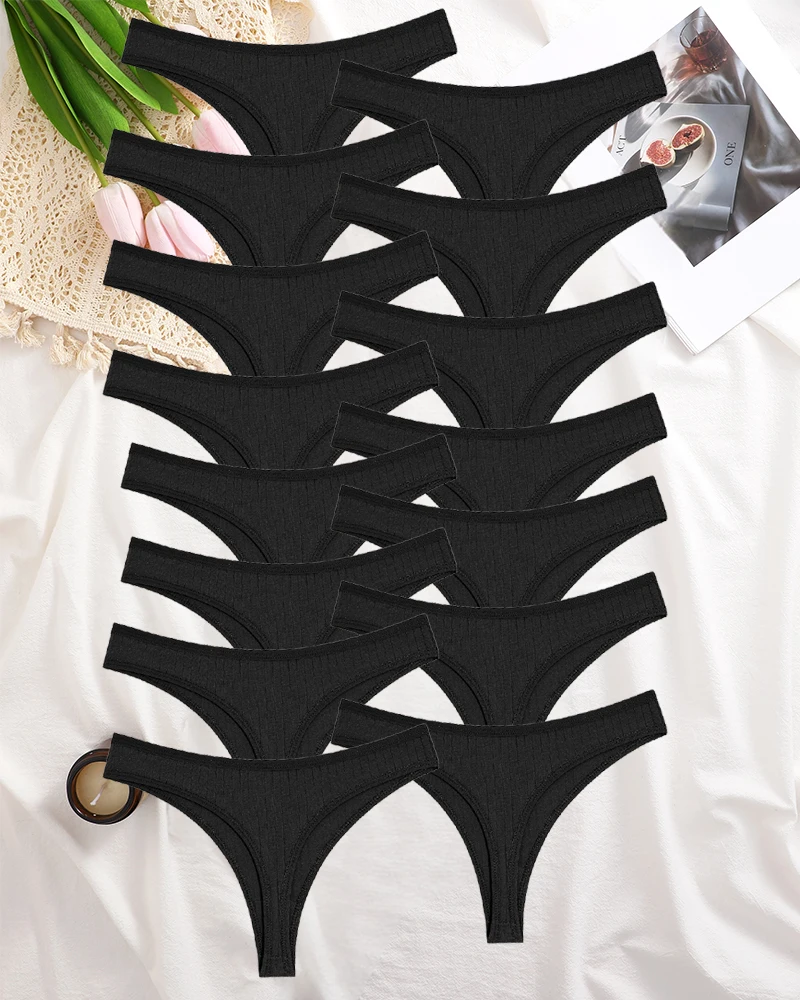 Culotte string en coton pour femme, sous - vêtements sexy, lingerie féminine, slip string solide, 15 pièces - Miniature 10