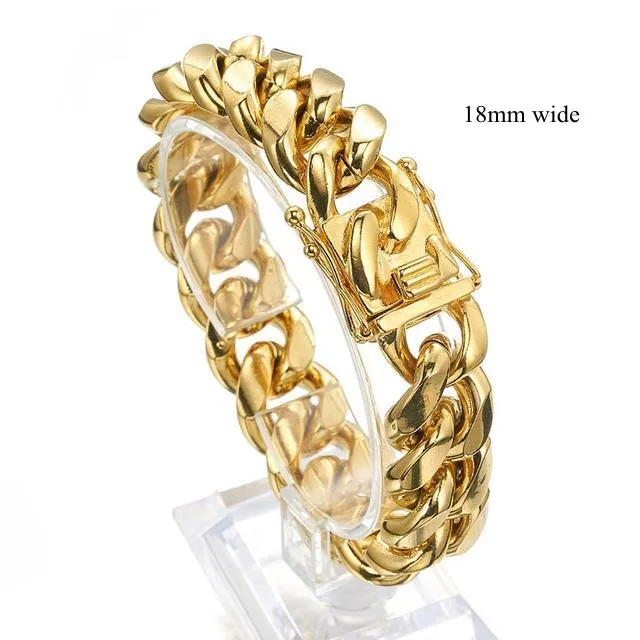 Bracelet en acier inoxydable couleur or/or Rose, chaîne à maillons cubains, bijoux 7 - 11 pouces pour hommes et femmes, 8/10/12/14/16/18mm - Miniature 10