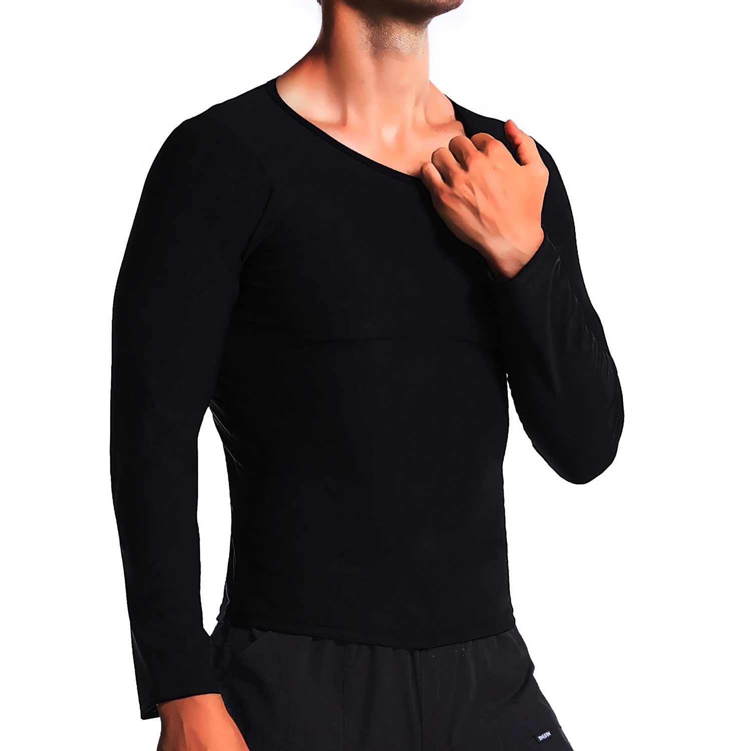 1pc chemise de Sauna pour hommes à manches longues sueur corps Shaper haut T - Shirt corps Shaper chemises pour l'entraînement sport exercice - Miniature 6