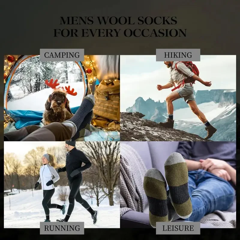 Chaussettes d'hiver en laine mérinos pour hommes et femmes, épaisses, chaudes, évacuant l'humidité, de randonnée, thermiques, respirantes, durables, pour cyclisme en plein air - pas cher - livraison - Miniature 6