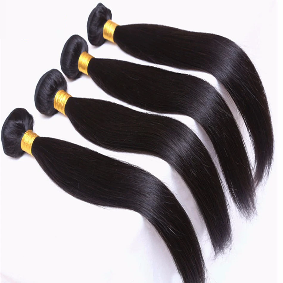Paquets droits de cheveux humains d'os avec des paquets brésiliens droits d'armure de tissage de dentelle frontale 13x4 avec la fermeture 4x4 avec des paquets - Miniature 2