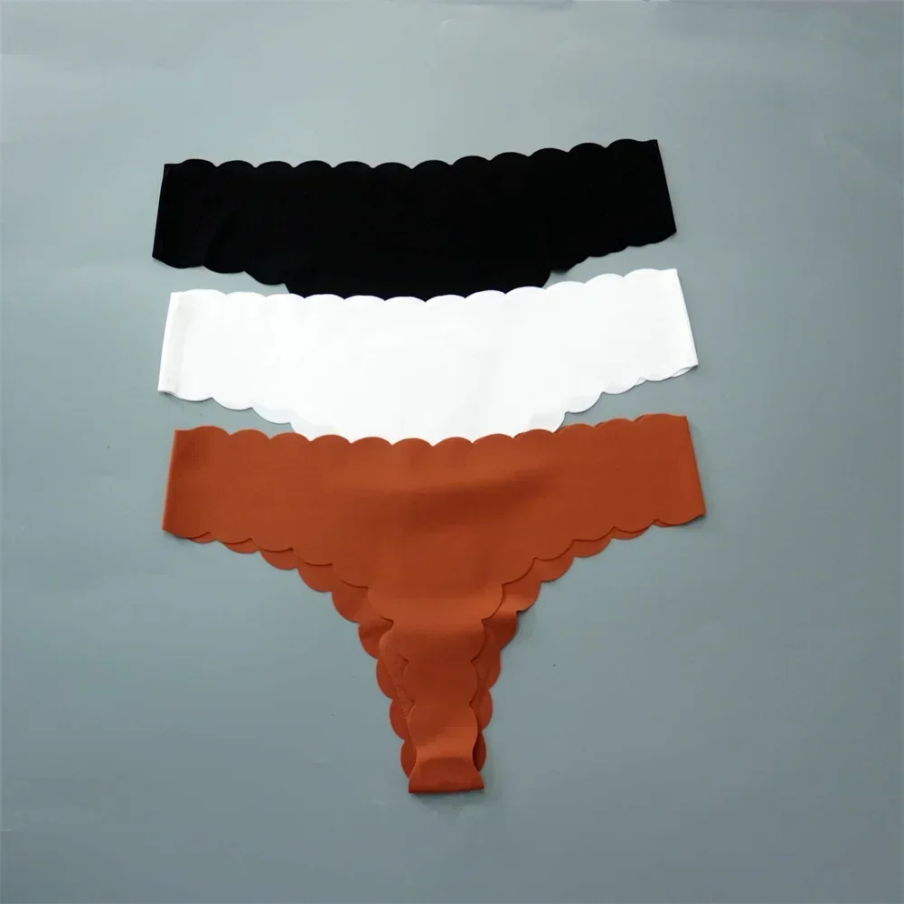 String en soie glacée pour femmes, 3 pièces/paquet, Super léger, sans couture, Lingerie Sexy, sous - vêtements, séchage rapide, culotte string, Tangas - Miniature 16