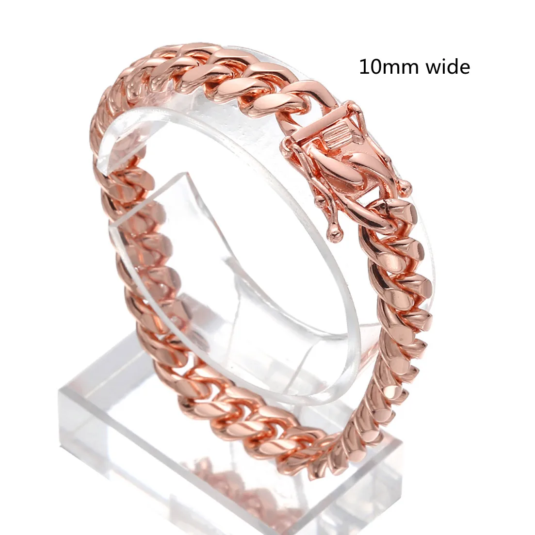 Bracelet en acier inoxydable couleur or/or Rose, chaîne à maillons cubains, bijoux 7 - 11 pouces pour hommes et femmes, 8/10/12/14/16/18mm - Miniature 8