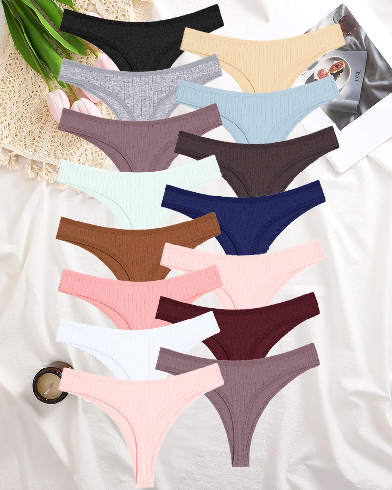 Culotte string en coton pour femme, sous - vêtements sexy, lingerie féminine, slip string solide, 15 pièces - Miniature 14