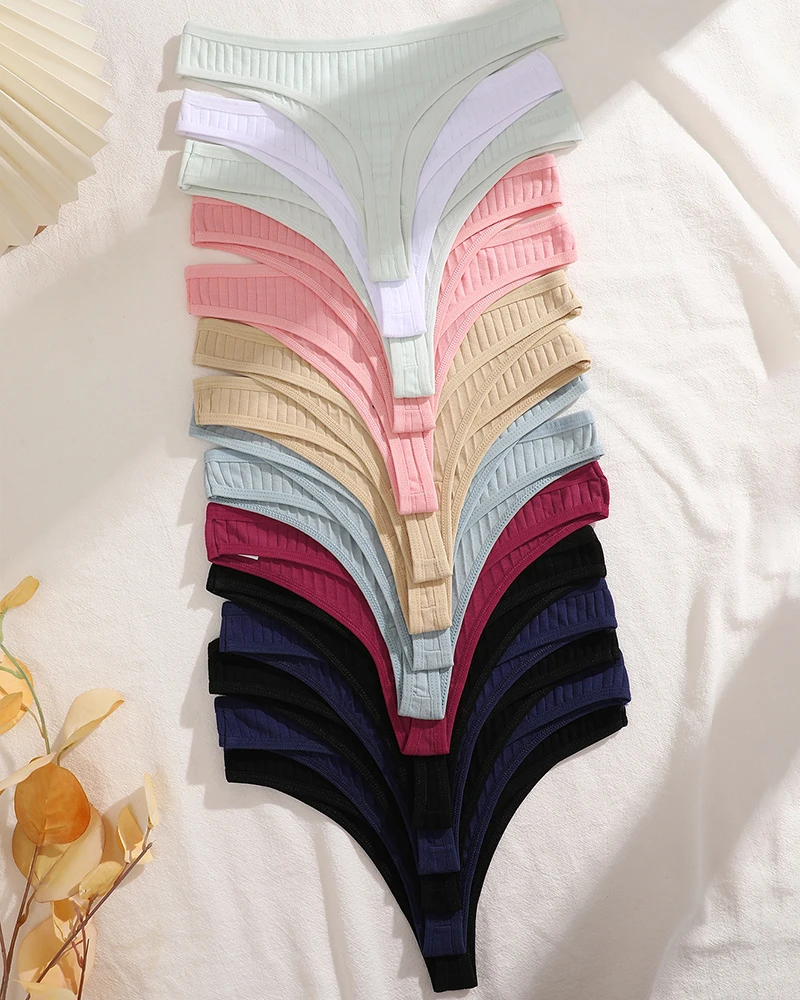 Culotte string en coton pour femme, sous - vêtements sexy, lingerie féminine, slip string solide, 15 pièces - Miniature 5