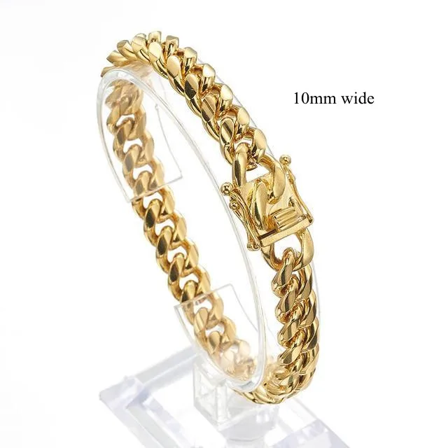 Bracelet en acier inoxydable couleur or/or Rose, chaîne à maillons cubains, bijoux 7 - 11 pouces pour hommes et femmes, 8/10/12/14/16/18mm - Miniature 14