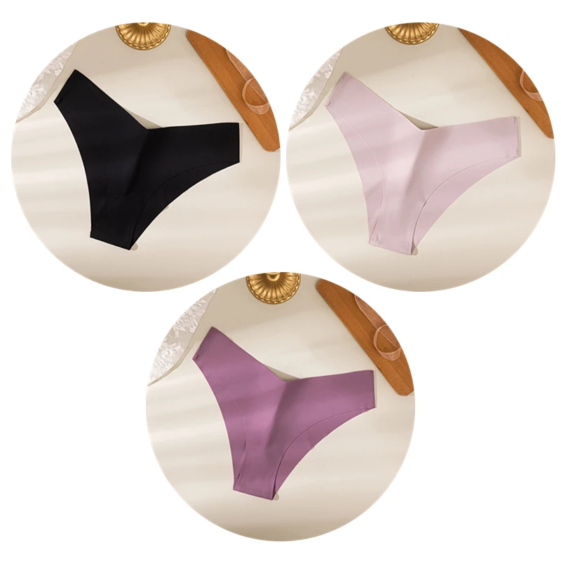 TrowBridge 3 pièces/ensemble culottes pour femmes sous - vêtements sans couture coupe en V Lingerie respirante slips en Satin de soie sous - vêtements de sport confortables - Miniature 13
