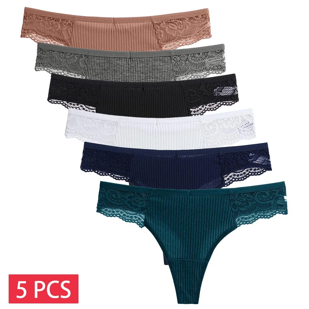 5 pièces/ensemble femmes coton tongs culottes Sexy taille basse string dames Lingerie brésilienne filles respirant intimes Bikini - Miniature 18