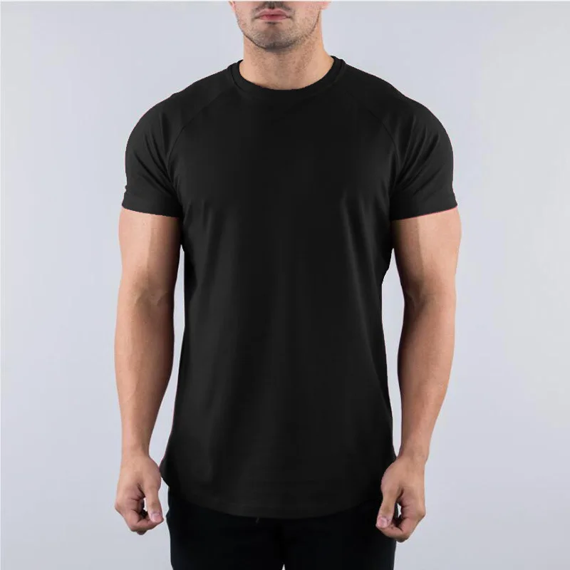 T-shirt de gymnastique en coton pour hommes, vêtements de Fitness d'été, col rond, manches courtes, coupe cintrée, musculation, entraînement - Miniature 7