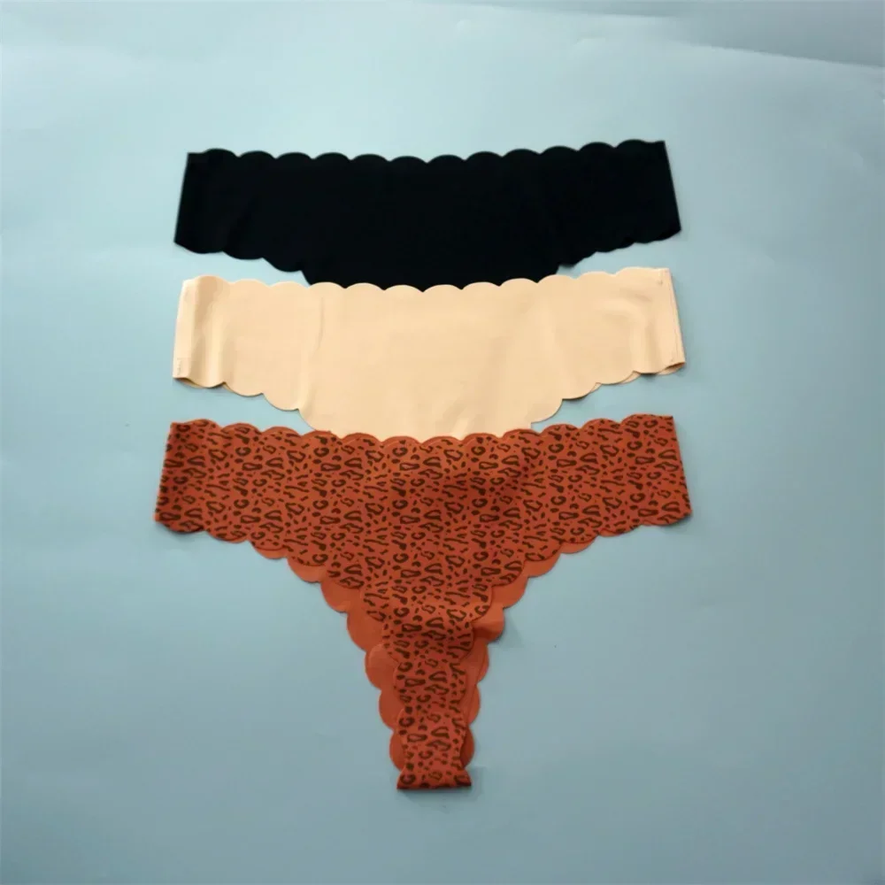 String en soie glacée pour femmes, 3 pièces/paquet, Super léger, sans couture, Lingerie Sexy, sous - vêtements, séchage rapide, culotte string, Tangas - Miniature 14