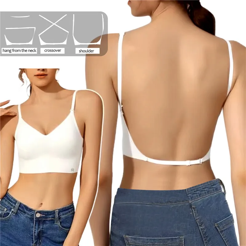 Soutien - gorge Push Up Invisible, dos nu, Sexy, pour femmes, coupe basse, plongeant, dos ouvert, sous - vêtements de mariage, Lingerie sans couture, 2024 - Miniature 9