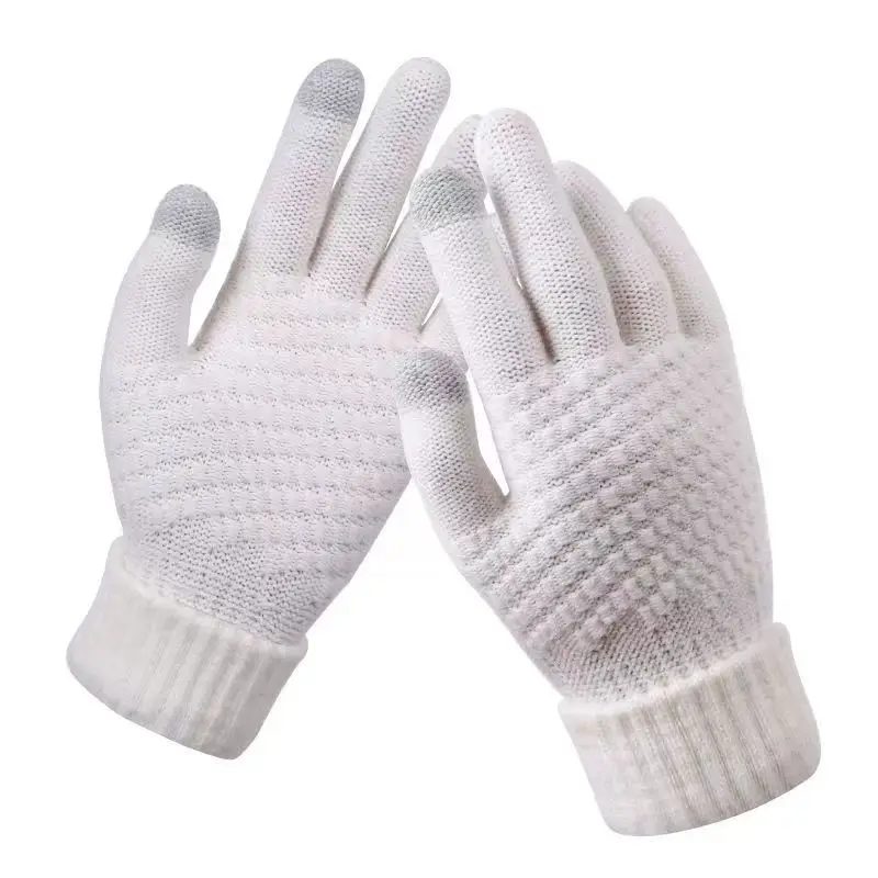 Gants chauds d'hiver pour écran tactile pour femmes et hommes, mitaines en tricot classiques extensibles, en laine, doigt complet, pour cyclisme en plein air, conduite - pas cher - livraison - Miniature 15