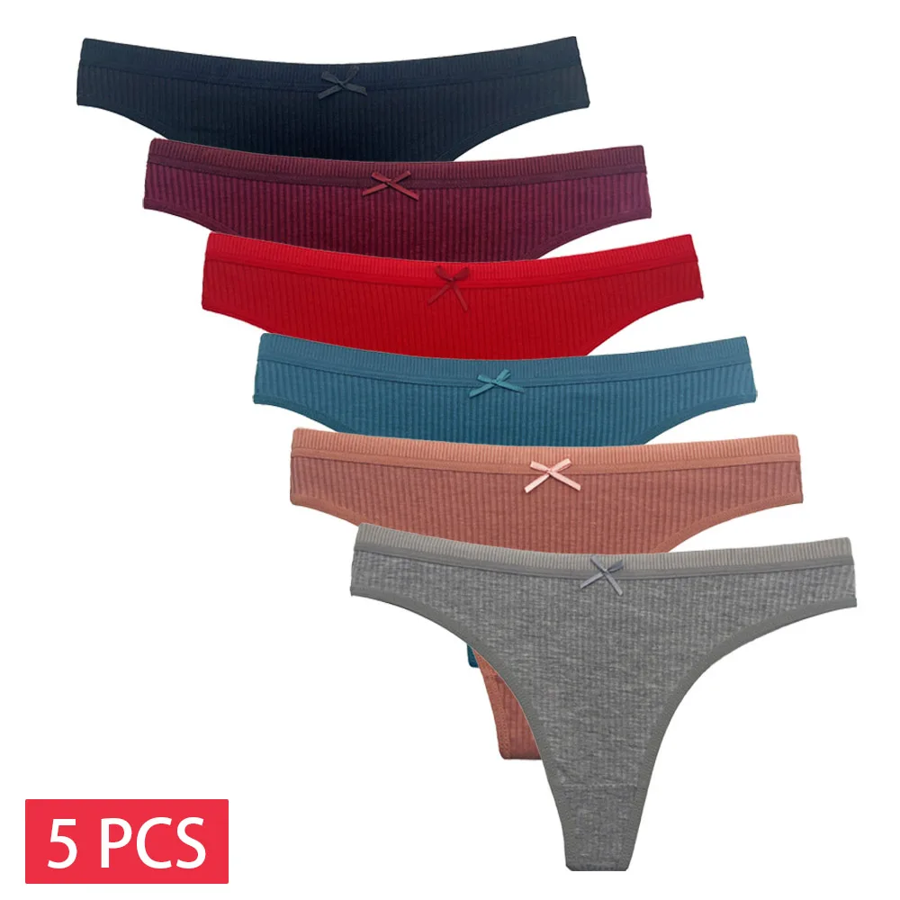 5 pièces/ensemble femmes coton tongs culottes Sexy taille basse string dames Lingerie brésilienne filles respirant intimes Bikini - Miniature 21