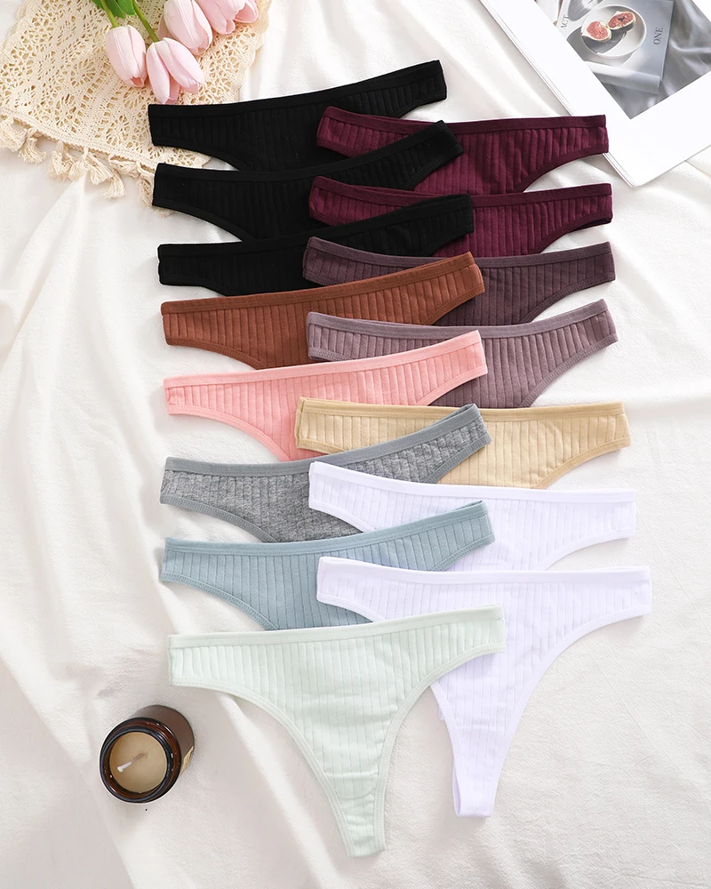 Culotte string en coton pour femme, sous - vêtements sexy, lingerie féminine, slip string solide, 15 pièces - Miniature 12