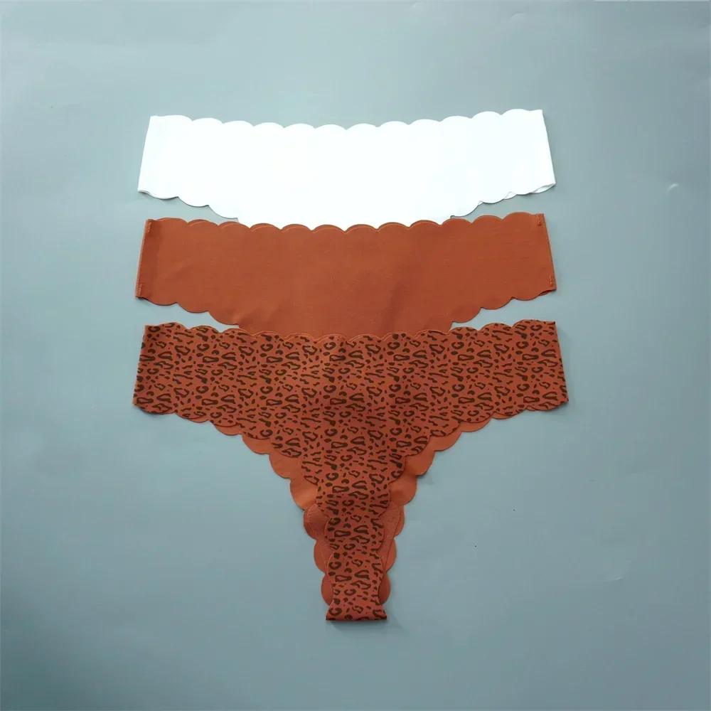 String en soie glacée pour femmes, 3 pièces/paquet, Super léger, sans couture, Lingerie Sexy, sous - vêtements, séchage rapide, culotte string, Tangas - Miniature 9