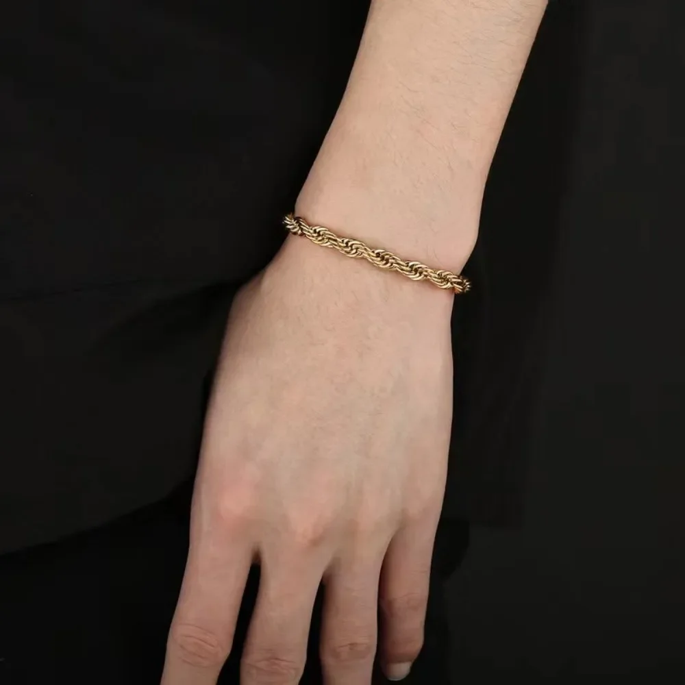 Magnifiques Bracelets en argent Sterling 925, or 18 carats, chaîne de 4MM, breloques pour hommes, femmes, dames, garçons, fête de mariage, 20cm, 8 pouces - Miniature 2