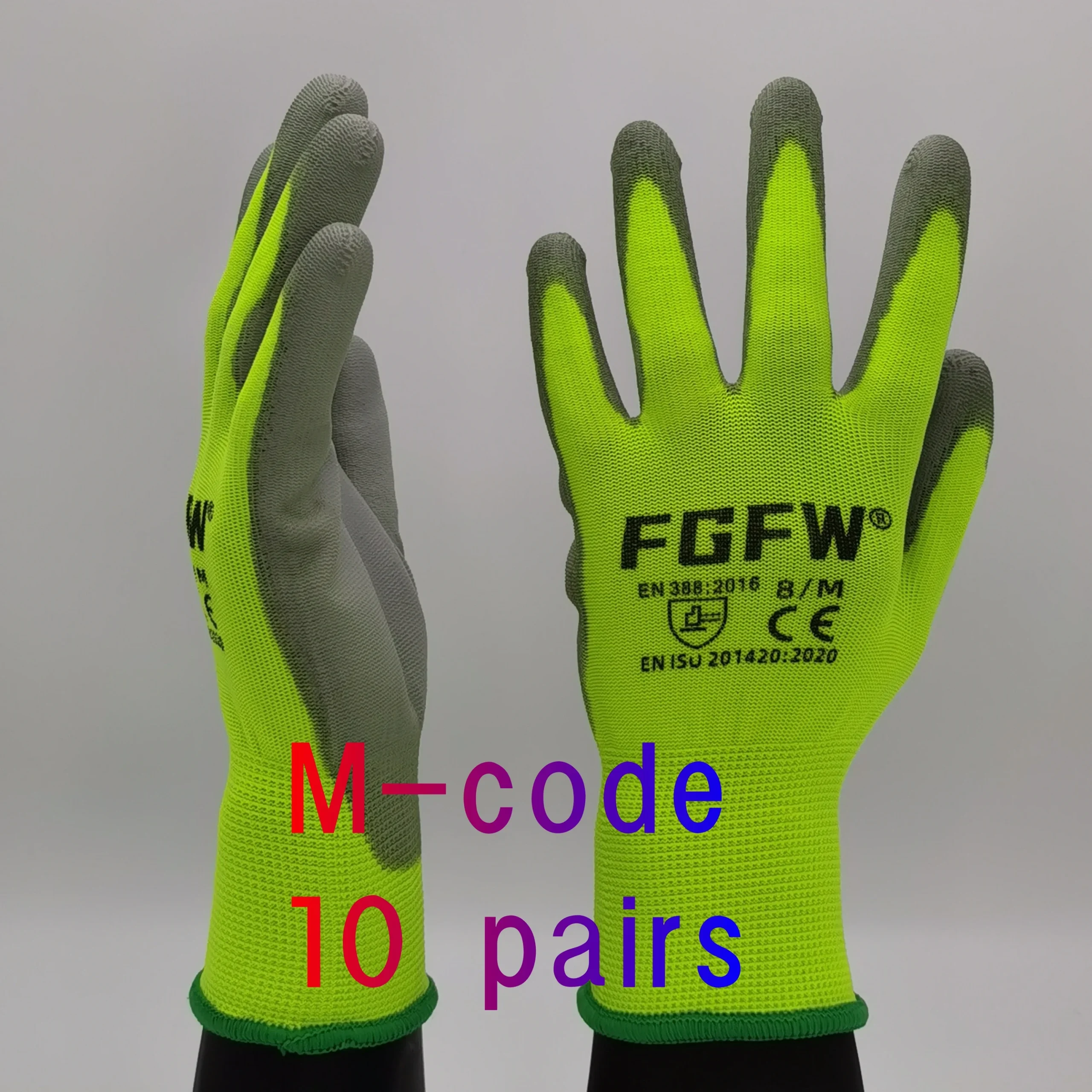 10 paires de gants de travail enduits de PU – Gants de sécurité légers et durables certifiés EN 388/ISO20471, tailles S/M/L/XL - pas cher - livraison - Miniature 10