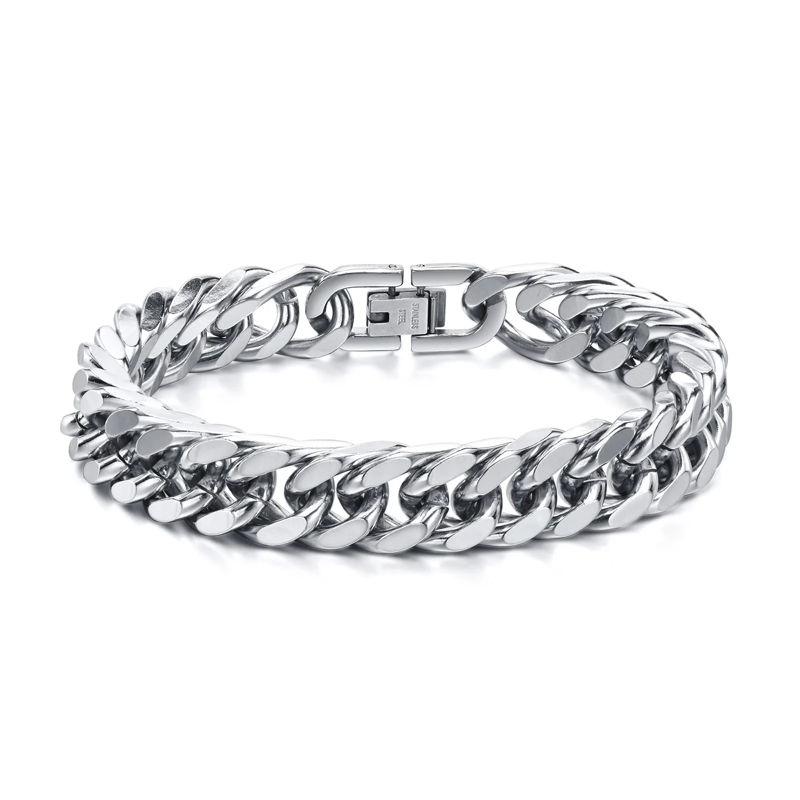 Vnox - Bracelets cubains en acier inoxydable pour hommes, 10/12/15mm de largeur, bijoux hip hop pour garçons - Miniature 8