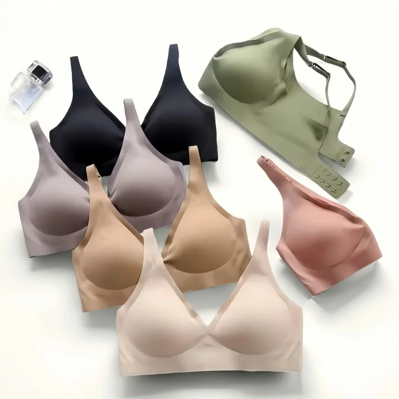 Soutien - gorge Push Up sans couture pour femmes, brassière sans fil, col en v, Bralette amovible, rembourré, sous - vêtements de sport, Lingerie Sexy, S - XXL - Miniature 5