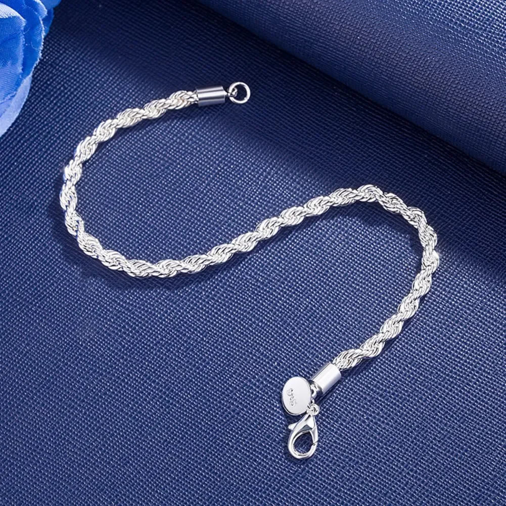 Magnifiques Bracelets en argent Sterling 925, or 18 carats, chaîne de 4MM, breloques pour hommes, femmes, dames, garçons, fête de mariage, 20cm, 8 pouces - Miniature 5