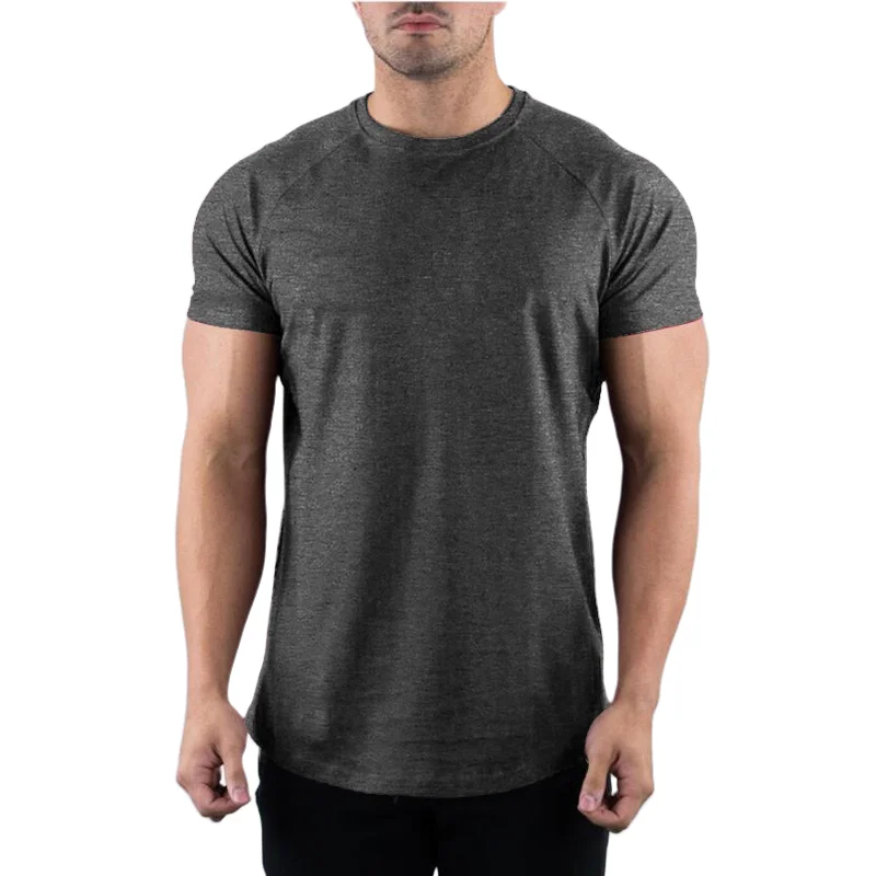 T-shirt de gymnastique en coton pour hommes, vêtements de Fitness d'été, col rond, manches courtes, coupe cintrée, musculation, entraînement - Miniature 2