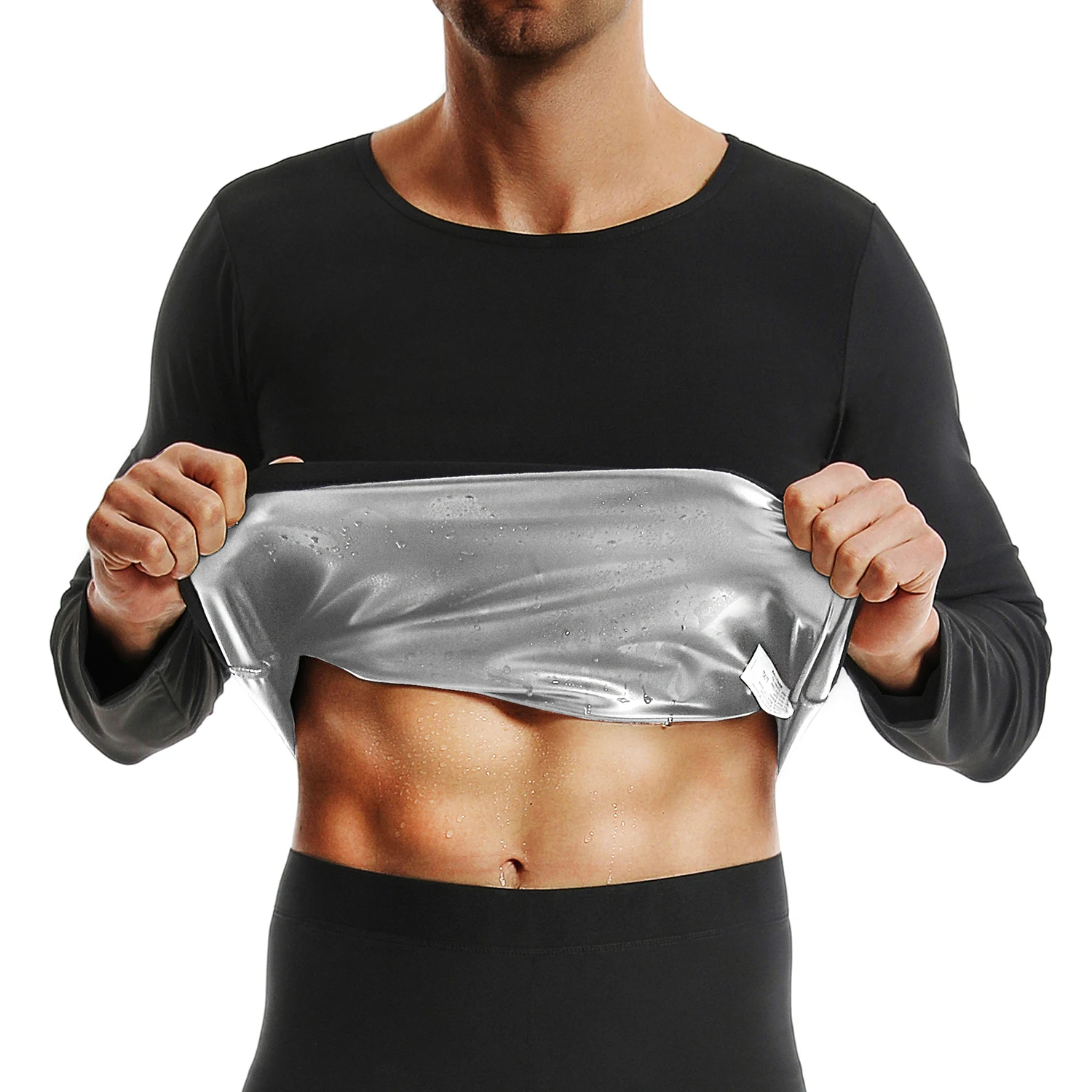 1pc chemise de Sauna pour hommes à manches longues sueur corps Shaper haut T - Shirt corps Shaper chemises pour l'entraînement sport exercice - Miniature 2