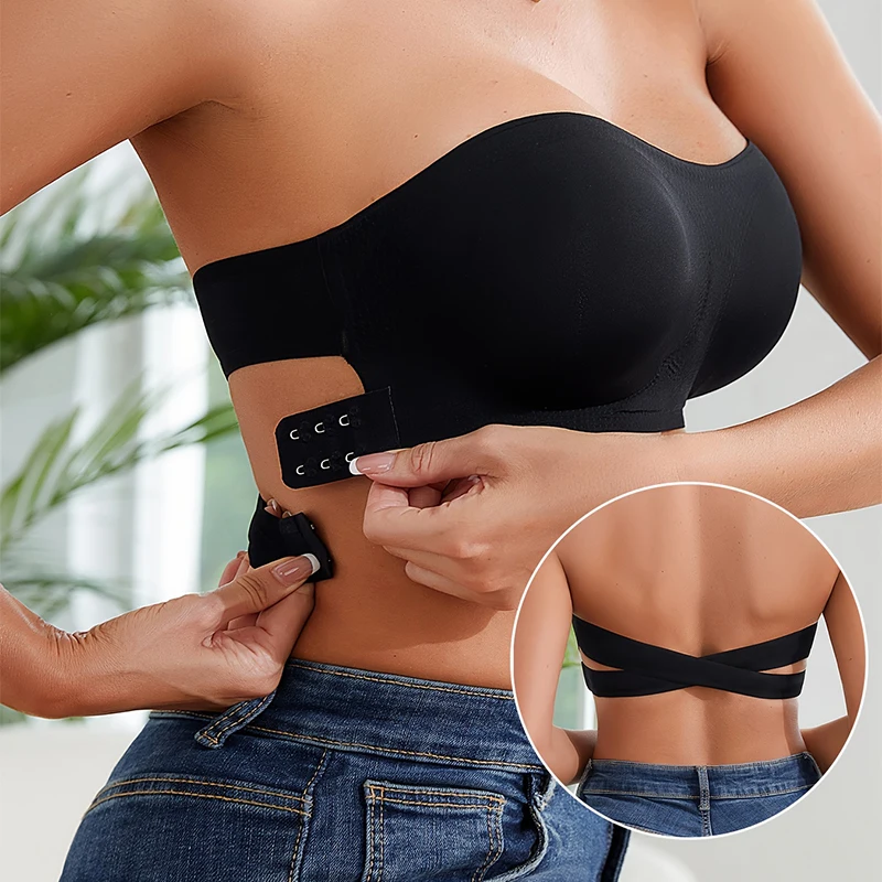 Soutien - gorge sans bretelles sans couture pour femmes, rembourré amovible, haut en soie glacée douce, sous - vêtements sans bretelles, sûr, antidérapant, Push Up, haut tubulaire Sexy - Image 1