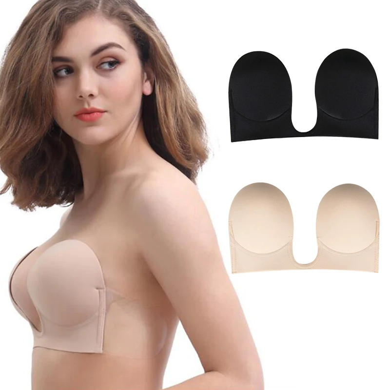 Invisible Push Up Bra Strapless Bras Dress Wedding Party Sticky Self - adhesive Silicone Brassiere Breathable Deep U Bra Underwear - Image 1