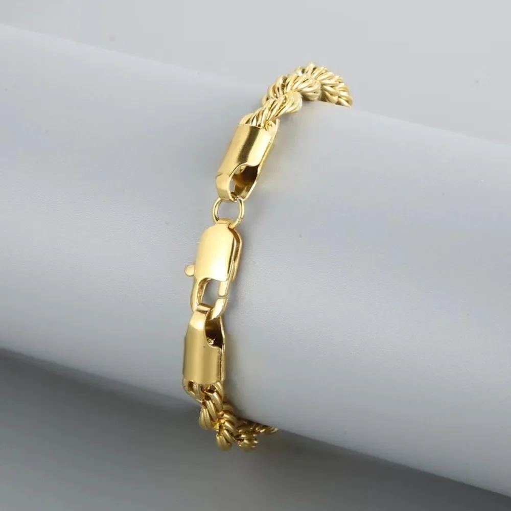 Magnifiques Bracelets en argent Sterling 925, or 18 carats, chaîne de 4MM, breloques pour hommes, femmes, dames, garçons, fête de mariage, 20cm, 8 pouces - Miniature 3