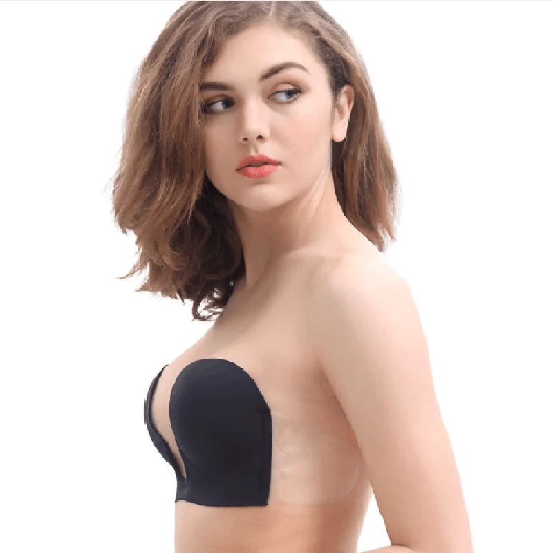 Invisible Push Up Bra Strapless Bras Dress Wedding Party Sticky Self - adhesive Silicone Brassiere Breathable Deep U Bra Underwear - Miniature 5