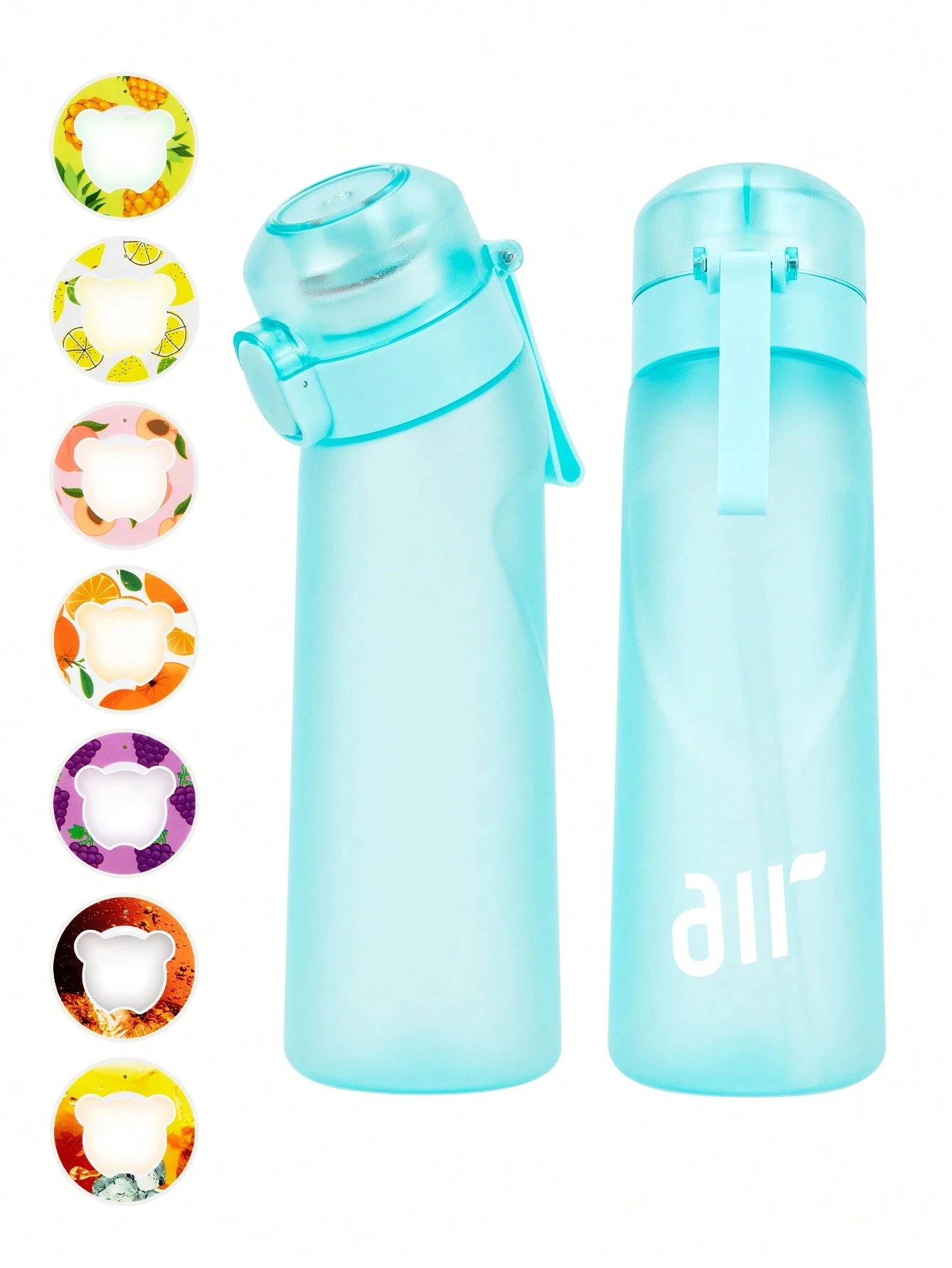1 bouteille d'eau à air avec 1 dosette de saveur aléatoire portable transparente avec paille anti - fuite adaptée aux sports de plein air - Miniature 9