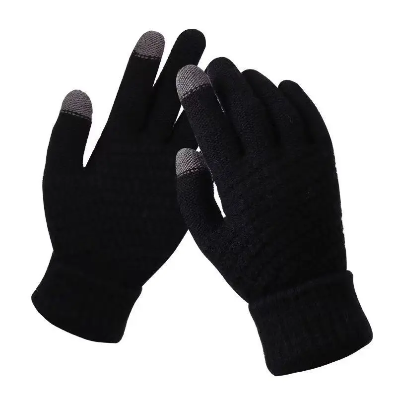 Gants chauds d'hiver pour écran tactile pour femmes et hommes, mitaines en tricot classiques extensibles, en laine, doigt complet, pour cyclisme en plein air, conduite - pas cher - livraison - Miniature 10