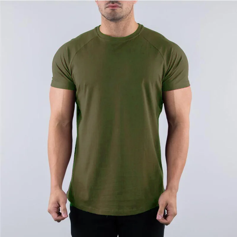 T-shirt de gymnastique en coton pour hommes, vêtements de Fitness d'été, col rond, manches courtes, coupe cintrée, musculation, entraînement - Miniature 11