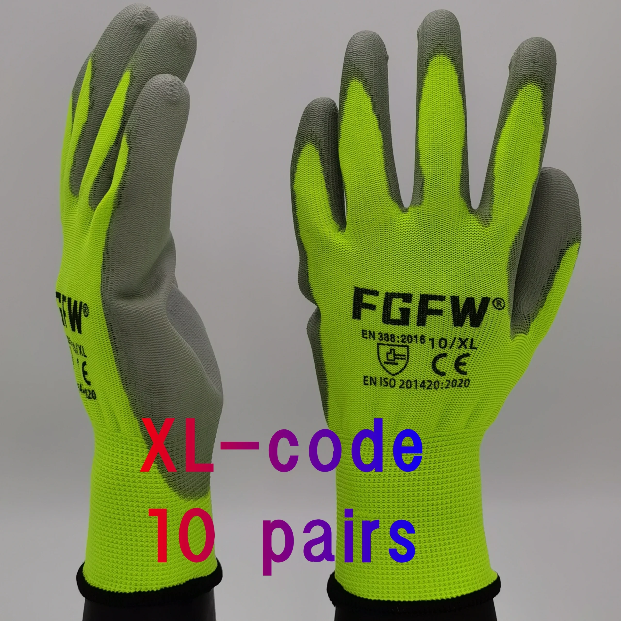 10 paires de gants de travail enduits de PU – Gants de sécurité légers et durables certifiés EN 388/ISO20471, tailles S/M/L/XL - pas cher - livraison - Miniature 13