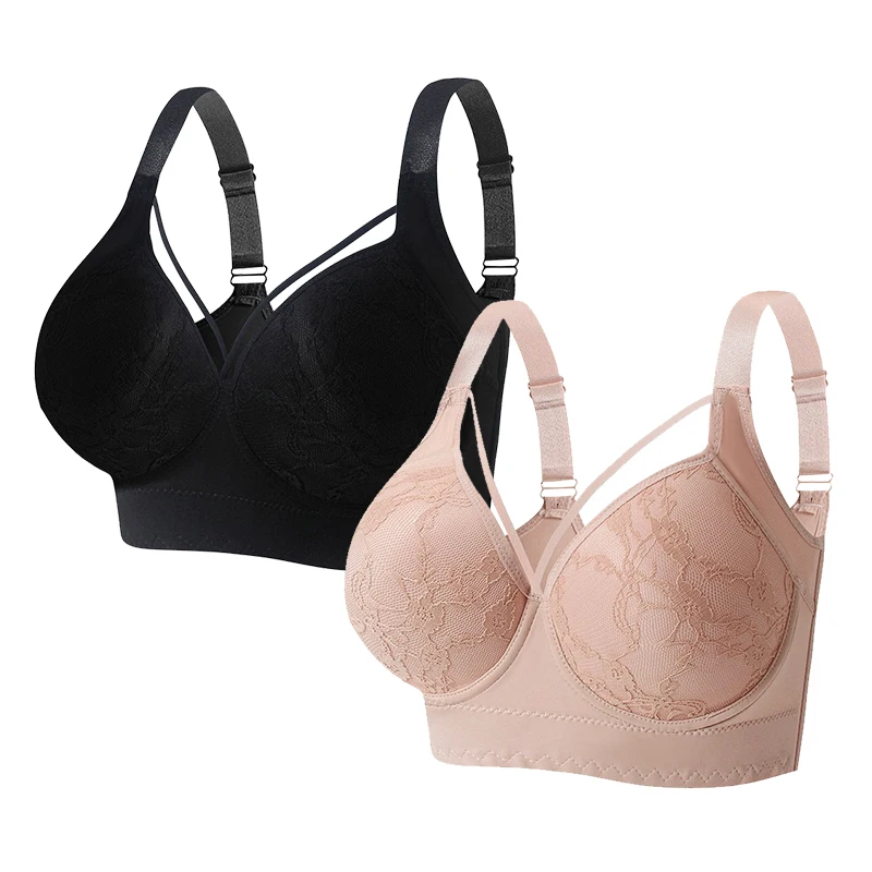 FallSweet grande taille dentelle Push Up soutien - gorge pour femmes couverture arrière complète sans couture à armatures Bralette coupe profonde femme Lingerie sous - vêtements - Miniature 2