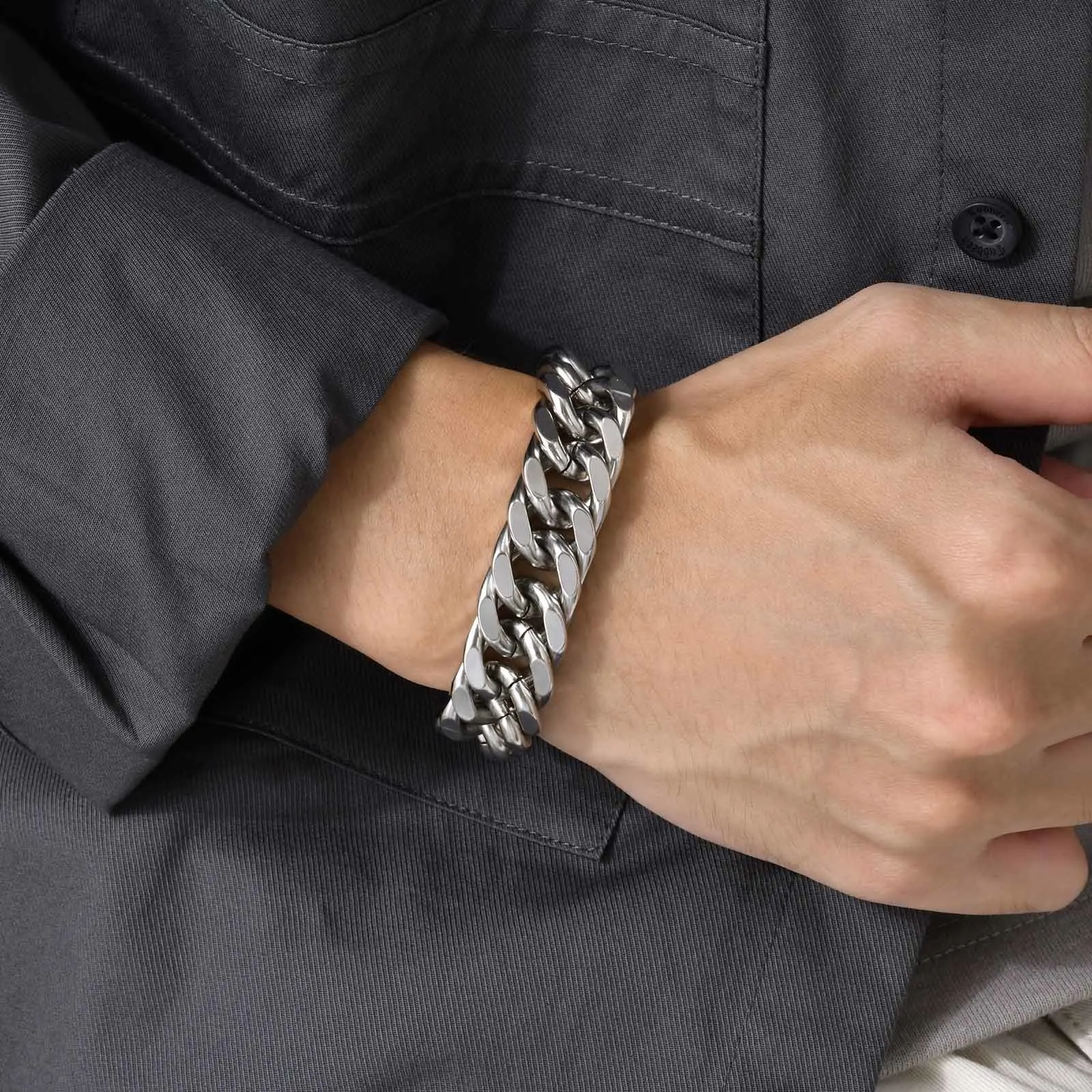 Bracelet à chaîne cubaine épaisse pour homme, acier inoxydable, or, argent, noir, couleur rétro, Miami, lien gourmette, cadeau, largeur 8/10/12/15MM - Miniature 14