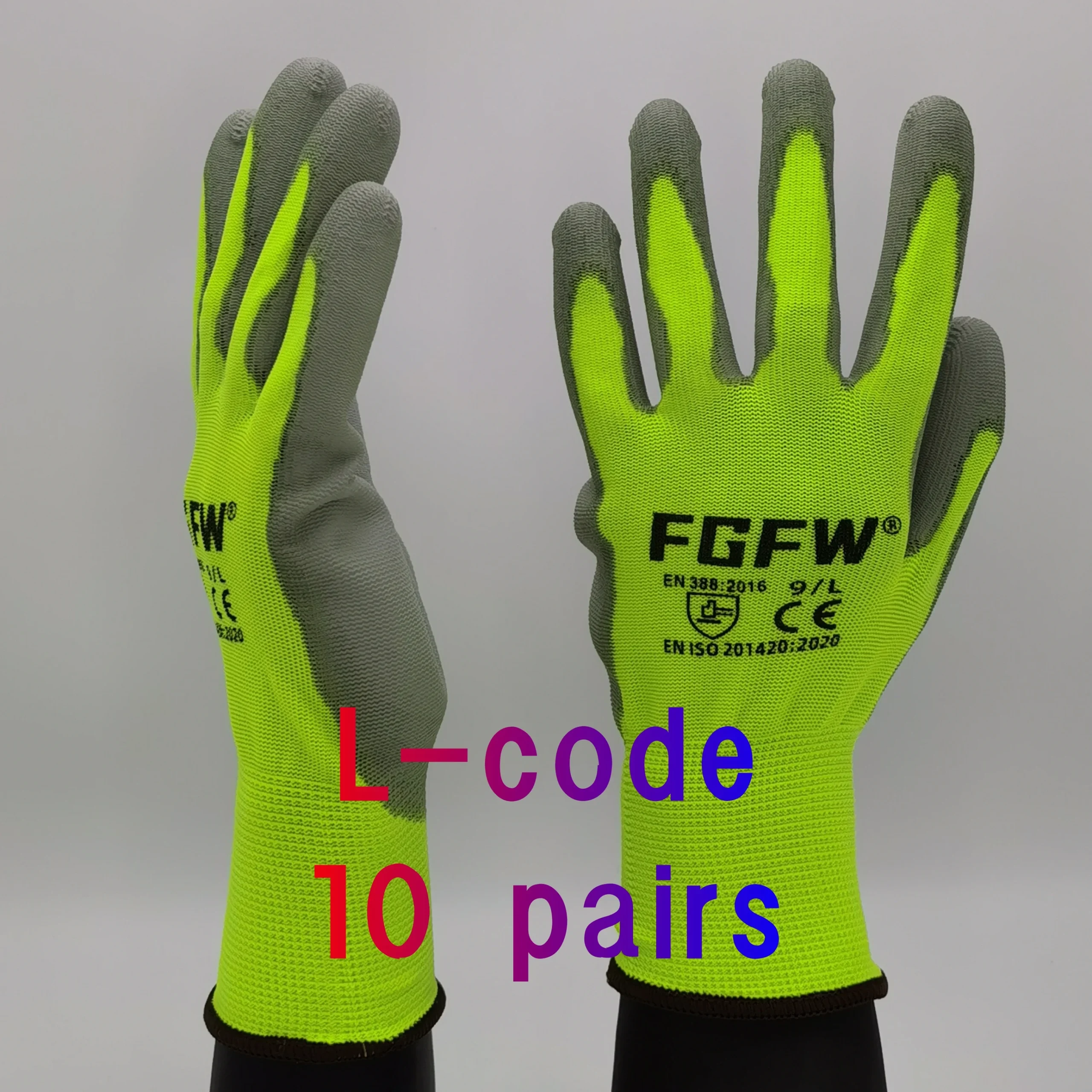 10 paires de gants de travail enduits de PU – Gants de sécurité légers et durables certifiés EN 388/ISO20471, tailles S/M/L/XL - pas cher - livraison - Miniature 7