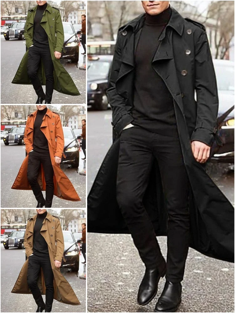 Trench - Coat fin pour hommes, Streetwear, mode, manteaux britanniques surdimensionnés de styliste, vêtements pour hommes avec épaulettes, vestes pour printemps - Miniature 4