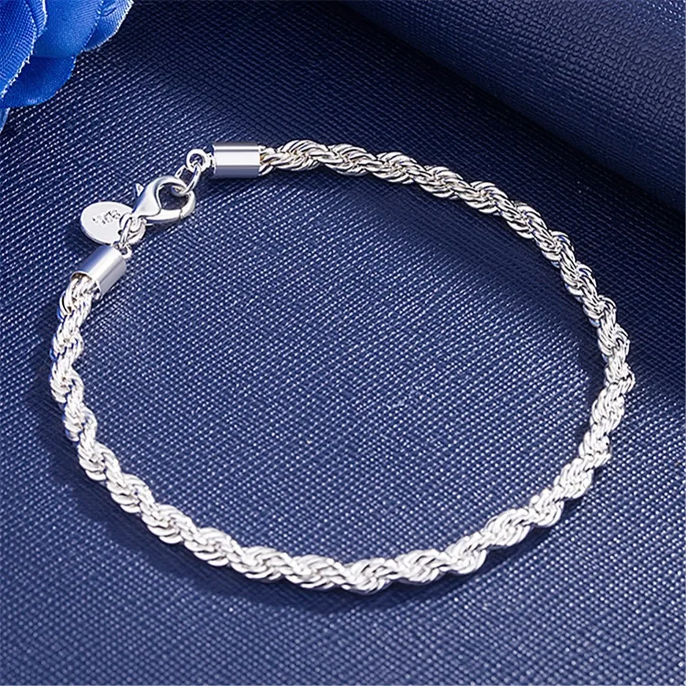 Magnifiques Bracelets en argent Sterling 925, or 18 carats, chaîne de 4MM, breloques pour hommes, femmes, dames, garçons, fête de mariage, 20cm, 8 pouces - Miniature 4