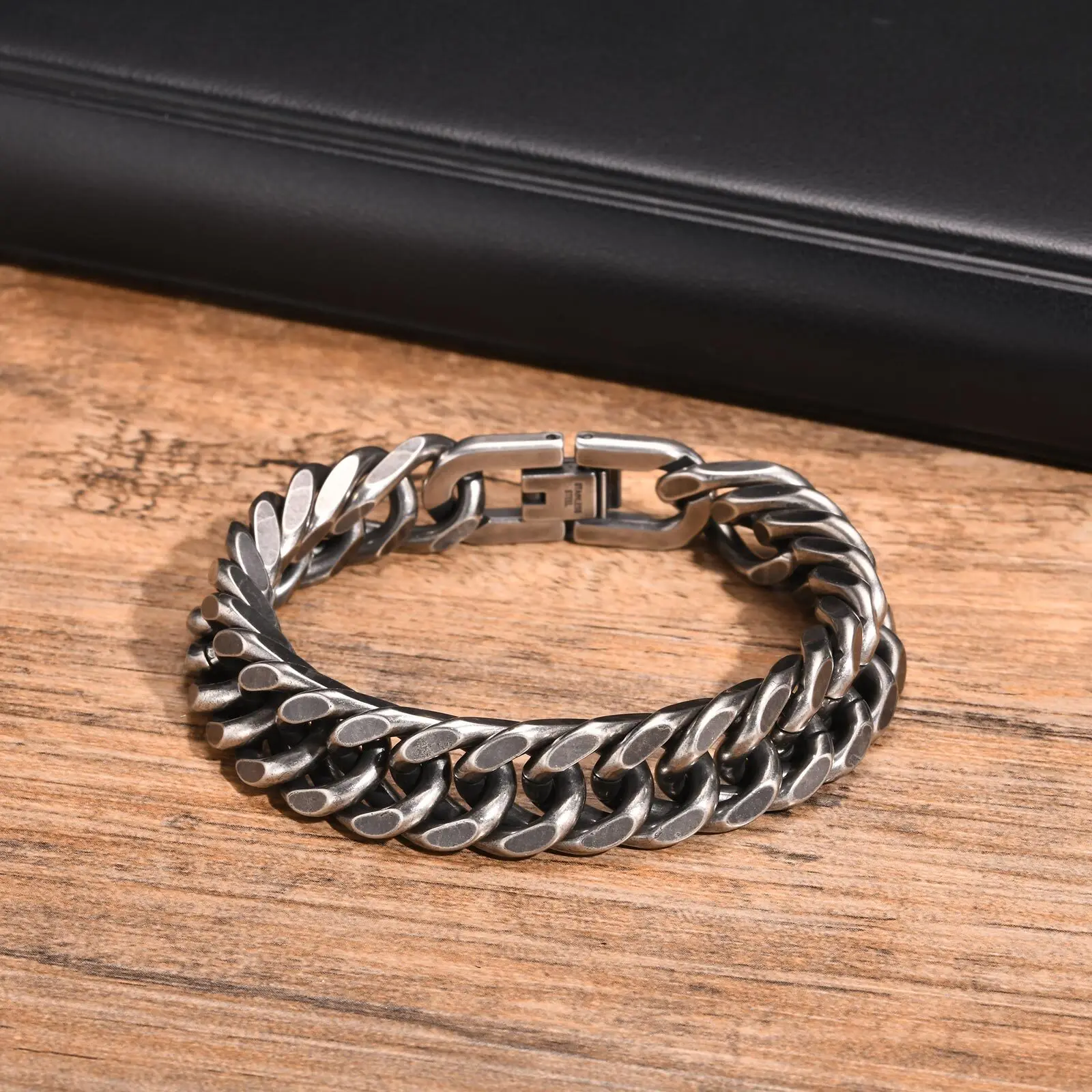 Bracelet à chaîne cubaine épaisse pour homme, acier inoxydable, or, argent, noir, couleur rétro, Miami, lien gourmette, cadeau, largeur 8/10/12/15MM - Miniature 11