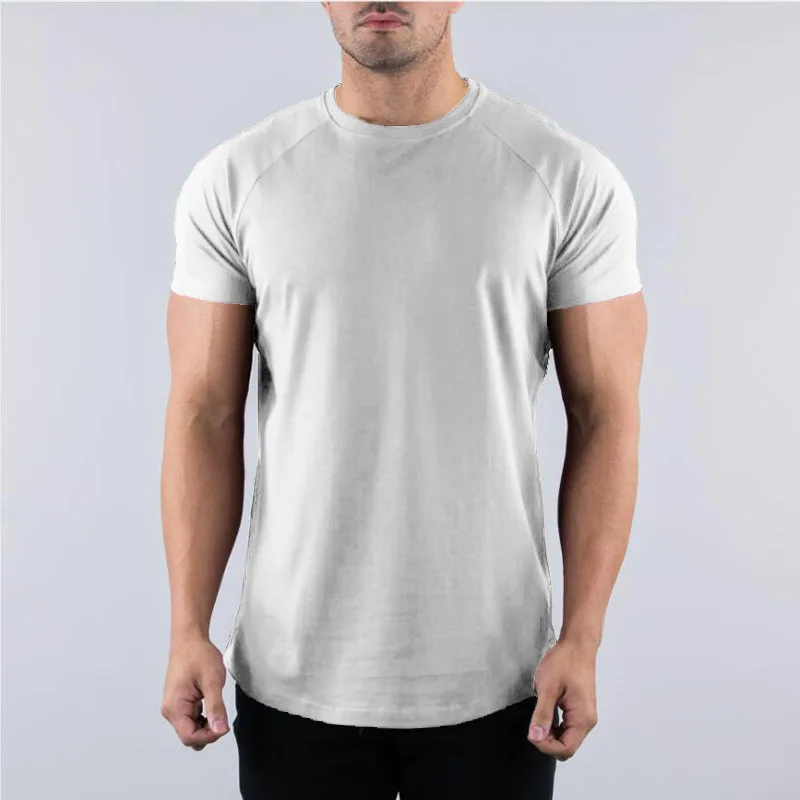 T-shirt de gymnastique en coton pour hommes, vêtements de Fitness d'été, col rond, manches courtes, coupe cintrée, musculation, entraînement - Miniature 8