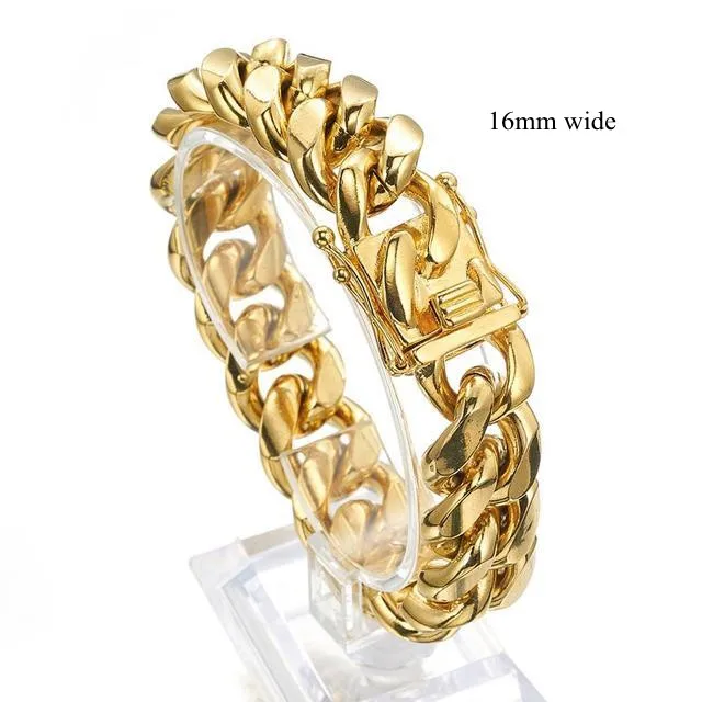 Bracelet en acier inoxydable couleur or/or Rose, chaîne à maillons cubains, bijoux 7 - 11 pouces pour hommes et femmes, 8/10/12/14/16/18mm - Miniature 12