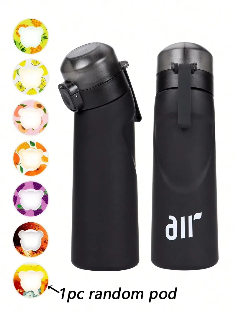 1 bouteille d'eau à air avec 1 dosette de saveur aléatoire portable transparente avec paille anti - fuite adaptée aux sports de plein air - Image 1