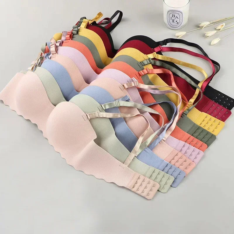 Soutien - gorge Sexy Push Up sous - vêtements sans couture femmes couleur unie sans fil Lingerie Feamle une pièce rassembler bretelles convertibles brassière - Miniature 3