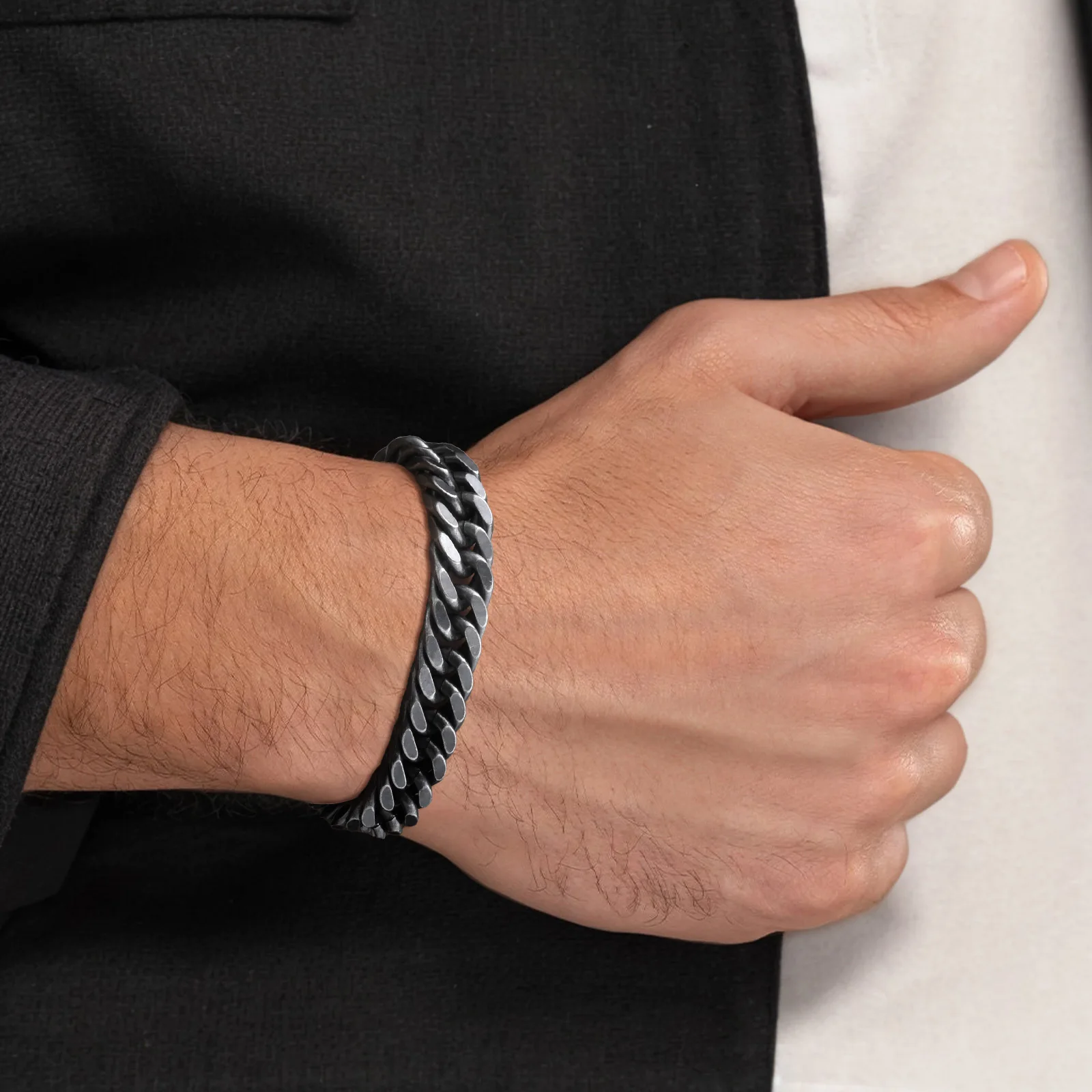 Bracelet à chaîne cubaine épaisse pour homme, acier inoxydable, or, argent, noir, couleur rétro, Miami, lien gourmette, cadeau, largeur 8/10/12/15MM - Miniature 2