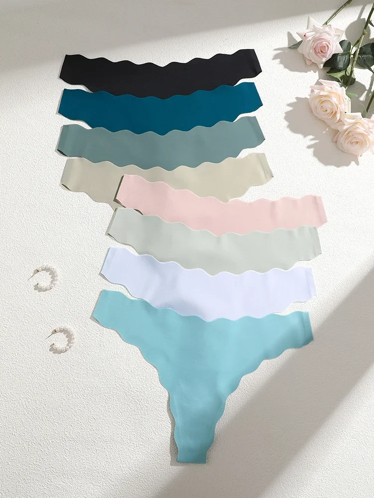 8 pièces Lingerie Sexy femmes culottes sans couture glace soie string femme sous - vêtements pour femmes élasticité tongs Secret G - String - Miniature 2