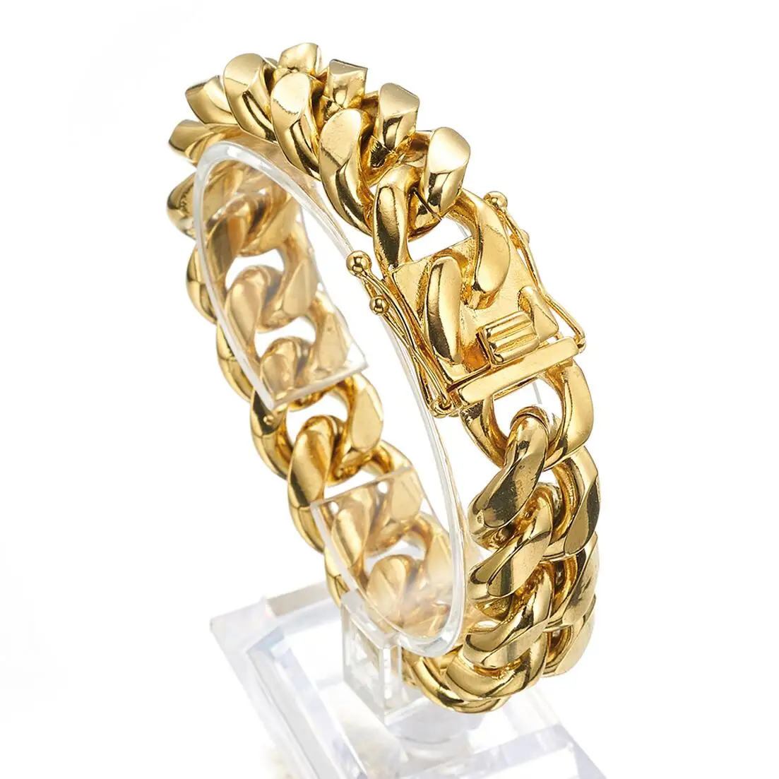 Bracelet en acier inoxydable couleur or/or Rose, chaîne à maillons cubains, bijoux 7 - 11 pouces pour hommes et femmes, 8/10/12/14/16/18mm - Miniature 3